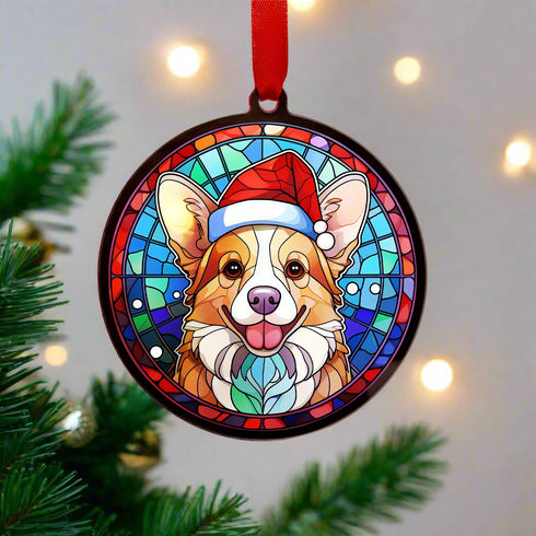 Corgi in Santa Hat Suncatcher Decoration